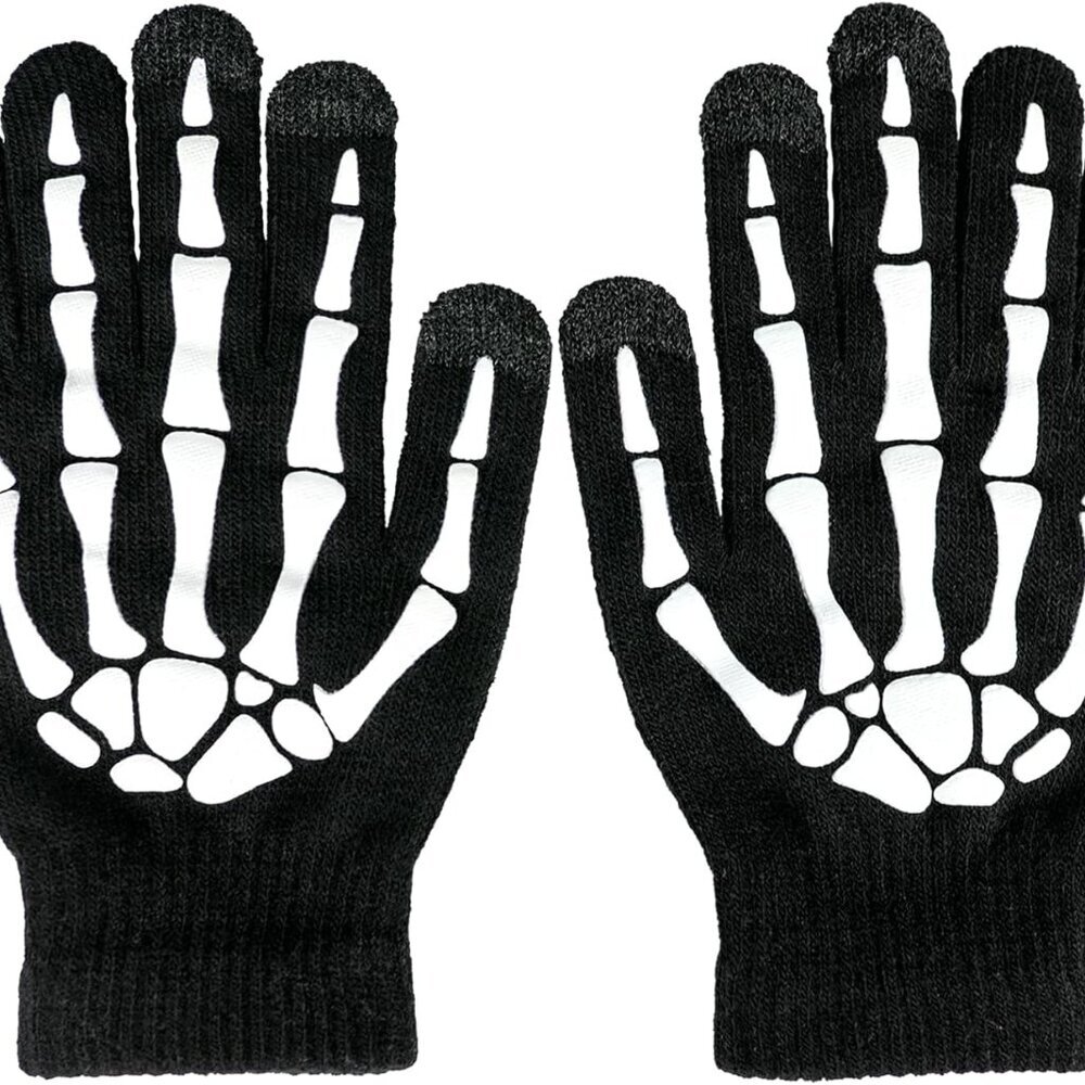 Skeleton Gloves,Glow in the Dark Touch Screen Thickened Full/Half Finger for Cos